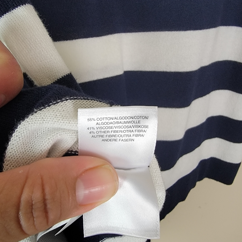 Anne Klein White Navy Striped 3/4 sleeve Top Sz Large - Picture 9 of 10